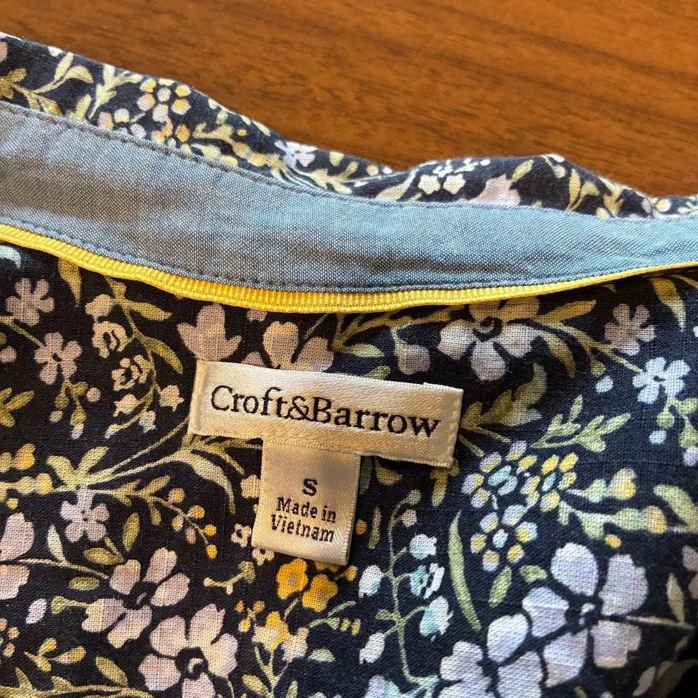 Croft & Barrow Women's Shirt SizeS Floral Button Down 3/4 Roll Tab Sleeve Cotton - Picture 3 of 6